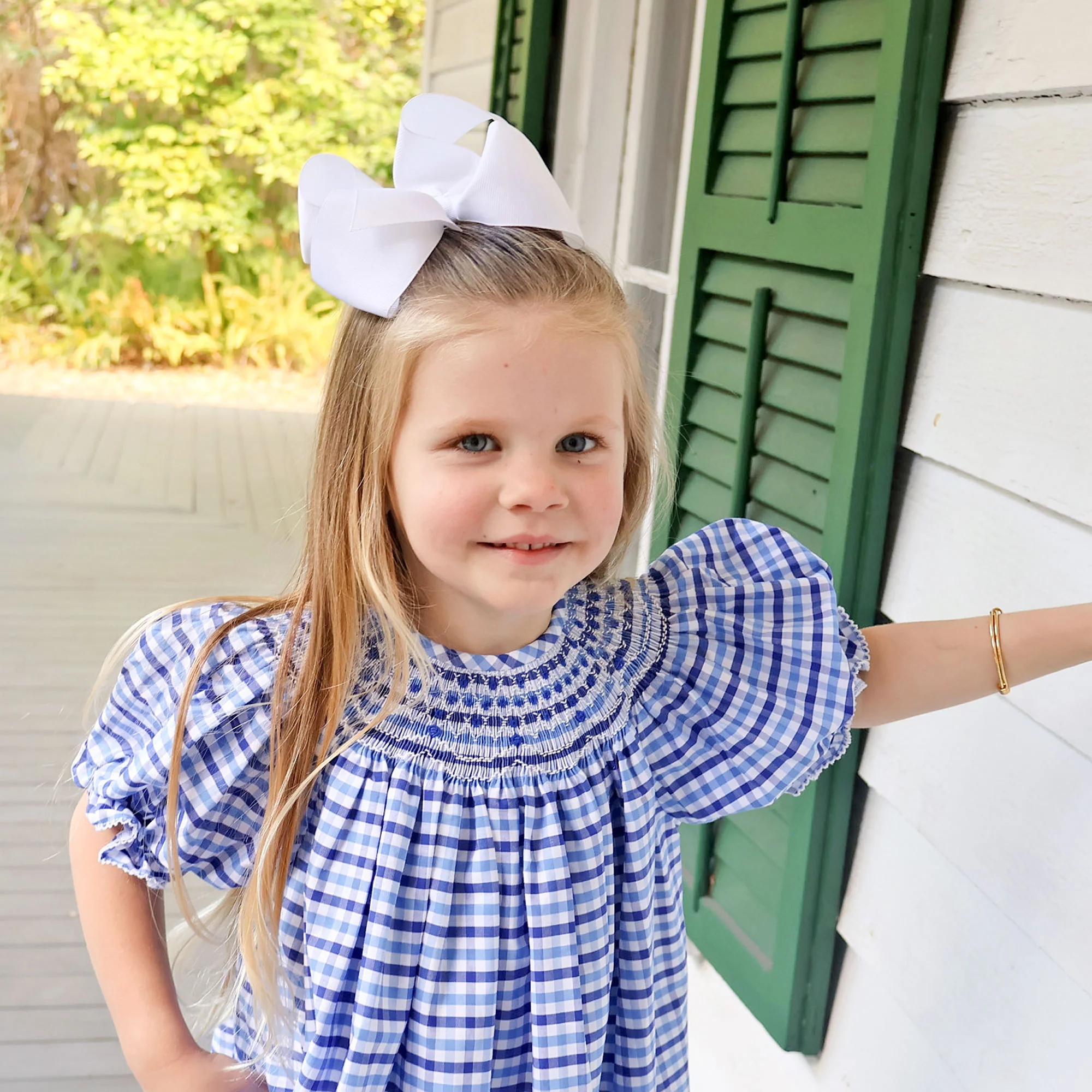 Summer Time Blue Gingham Smocked Bishop Dress - Image 3