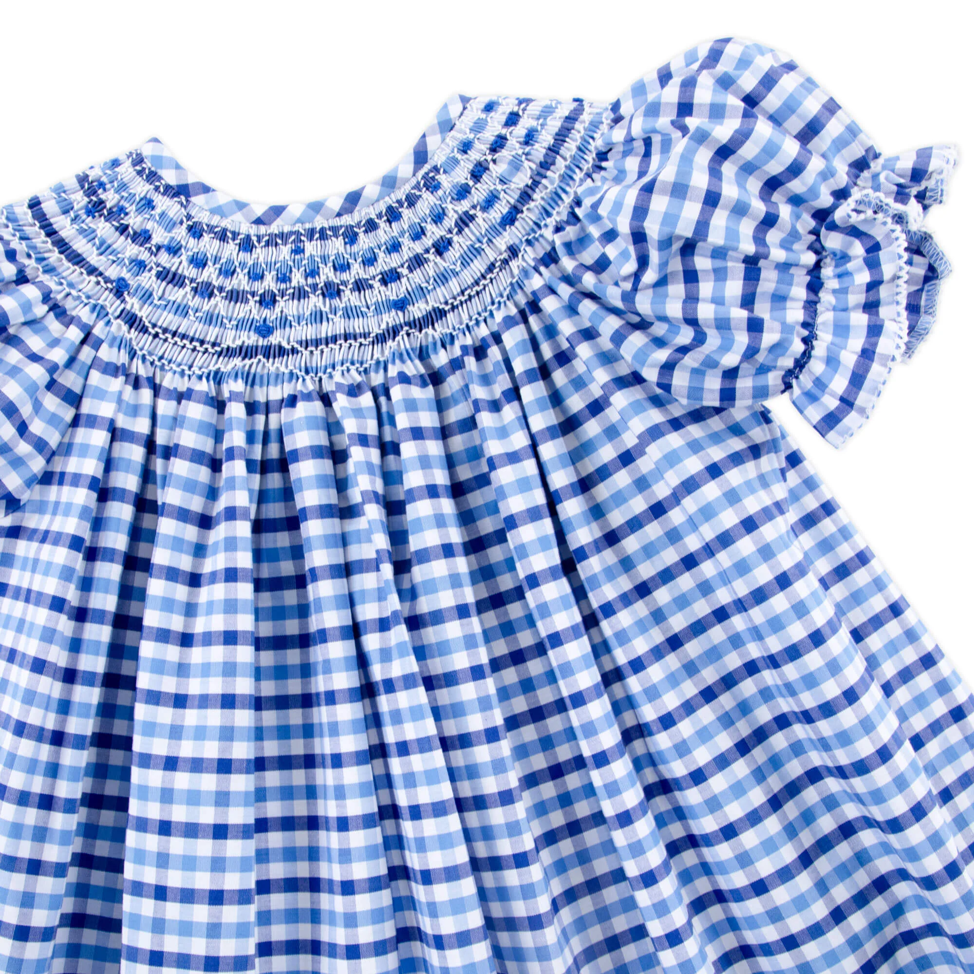 Summer Time Blue Gingham Smocked Bishop Dress - Image 4