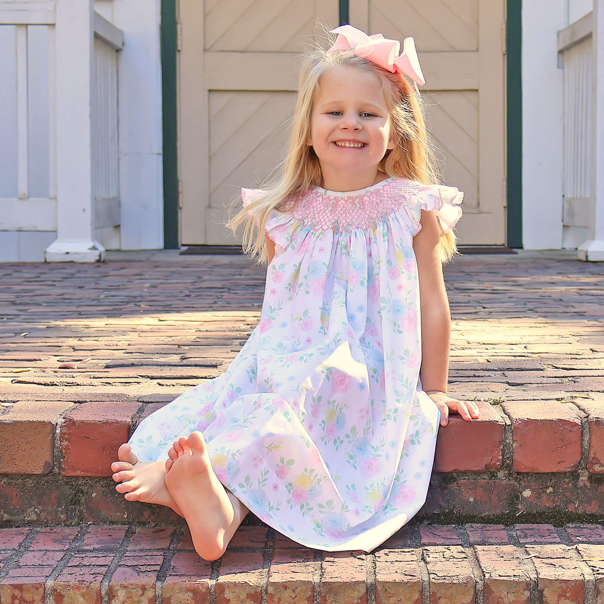 Sunshine Floral Smocked Angel Sleeve Dress - Image 4