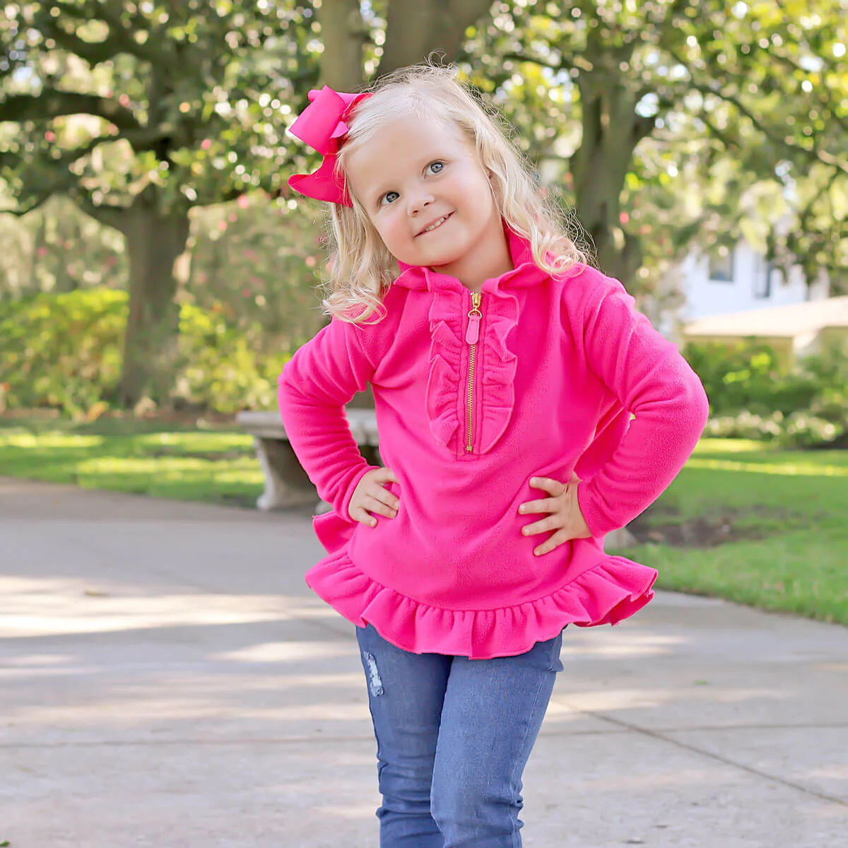 Pink Half Zip Ruffle Fleece Jacket - Image 4