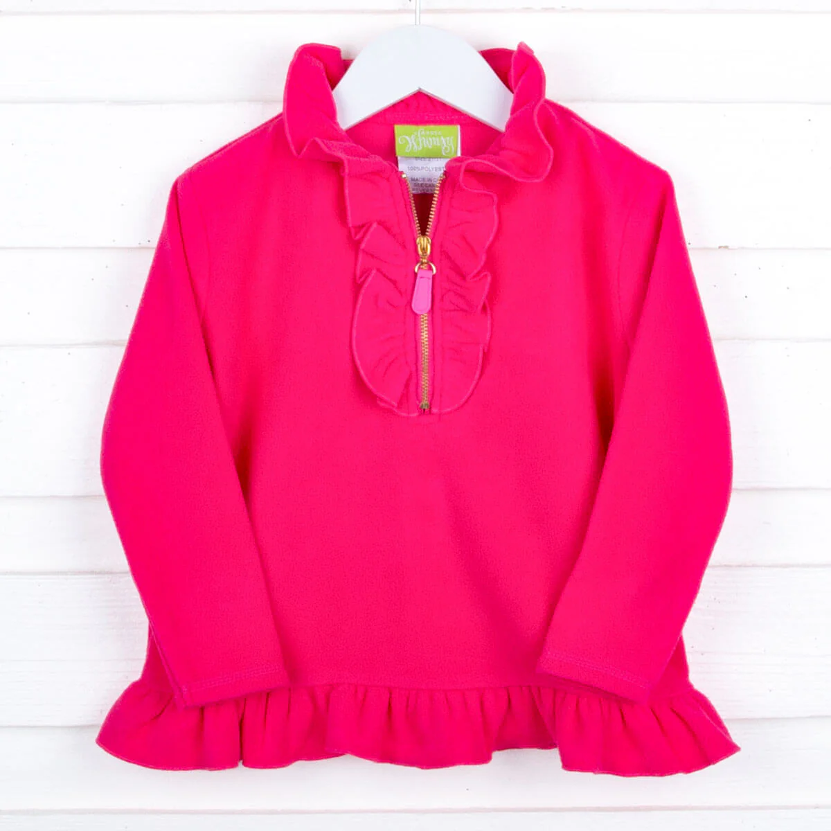Pink Half Zip Ruffle Fleece Jacket - Image 6