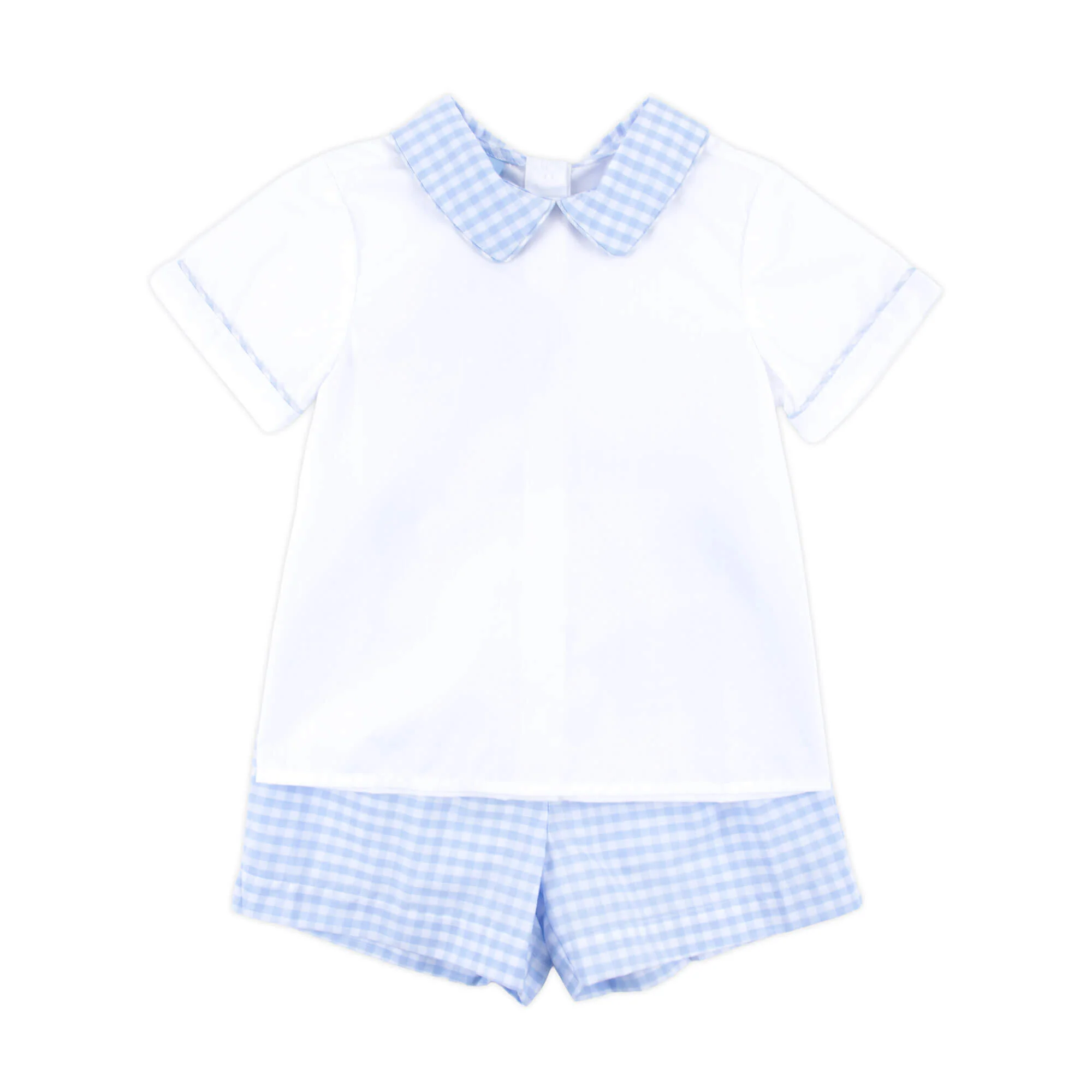 Light Blue Check Collared Short Set - Image 4