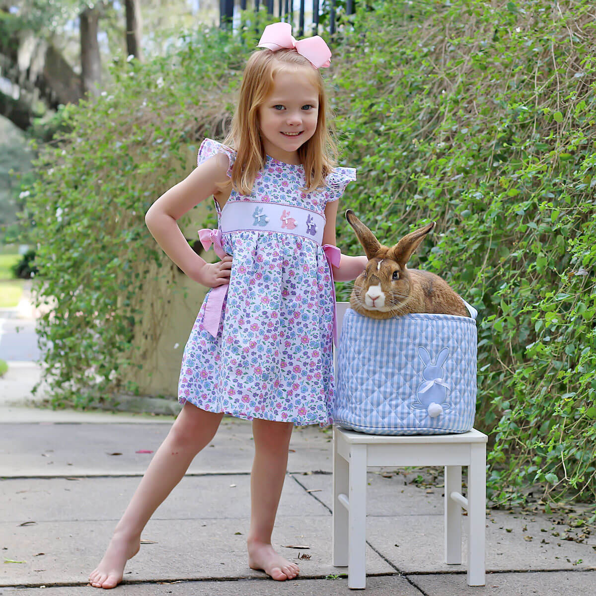 Springtime Floral Bunny Smocked Beverly Dress - Image 2