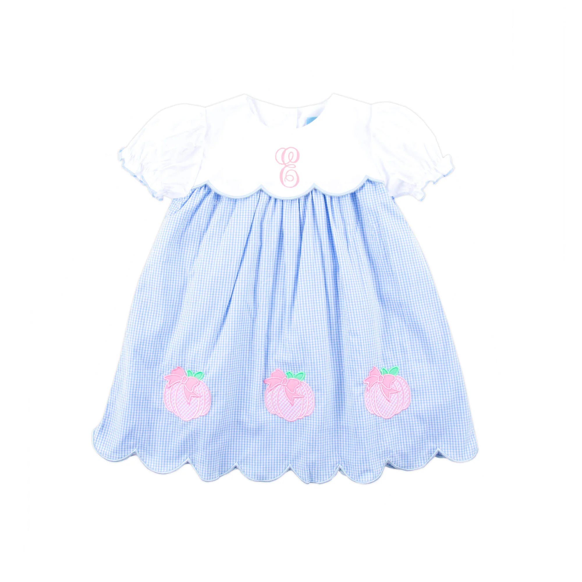 Sweet Pumpkin Bow Light Blue Gingham Amelia Dress - Image 2