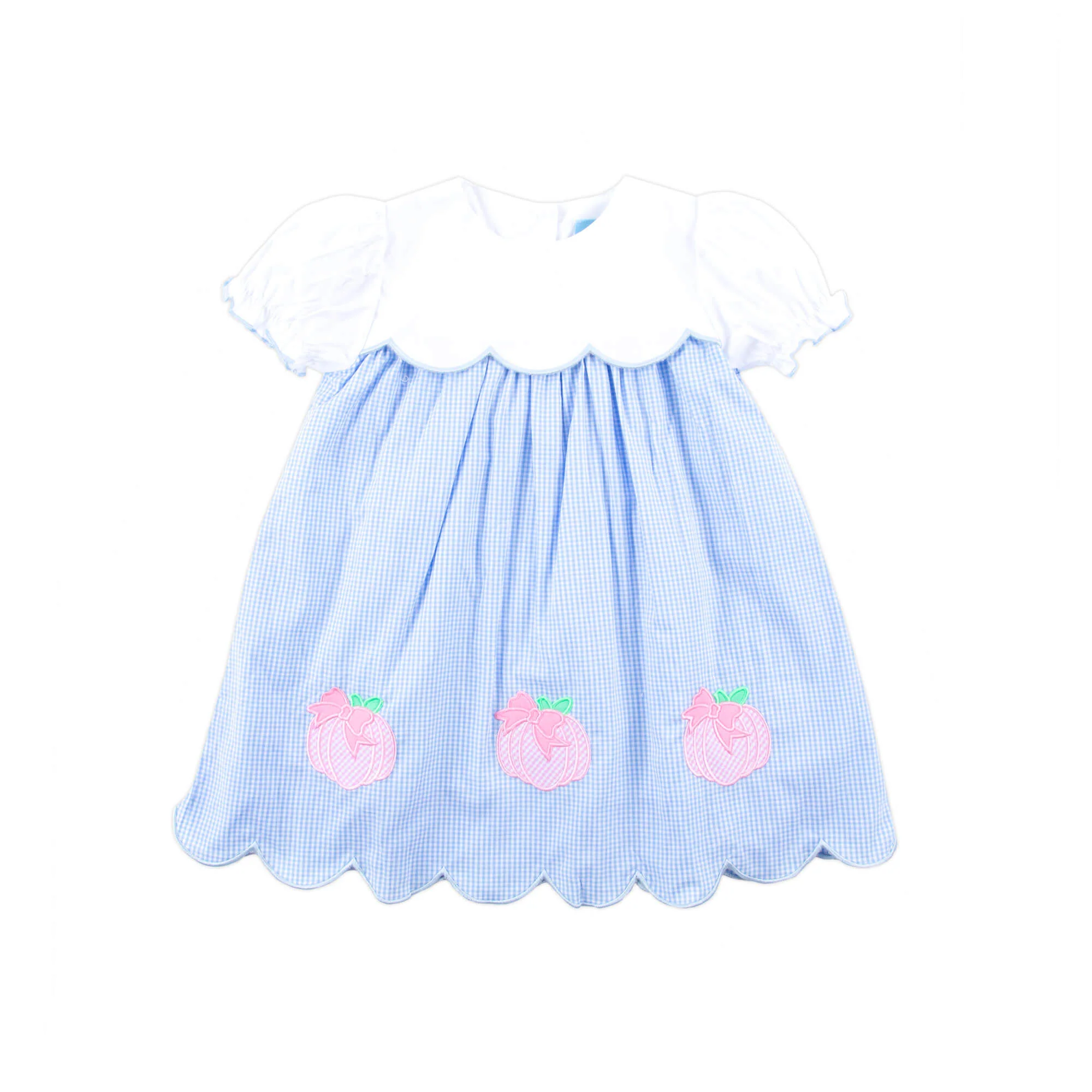 Sweet Pumpkin Bow Light Blue Gingham Amelia Dress - Image 4