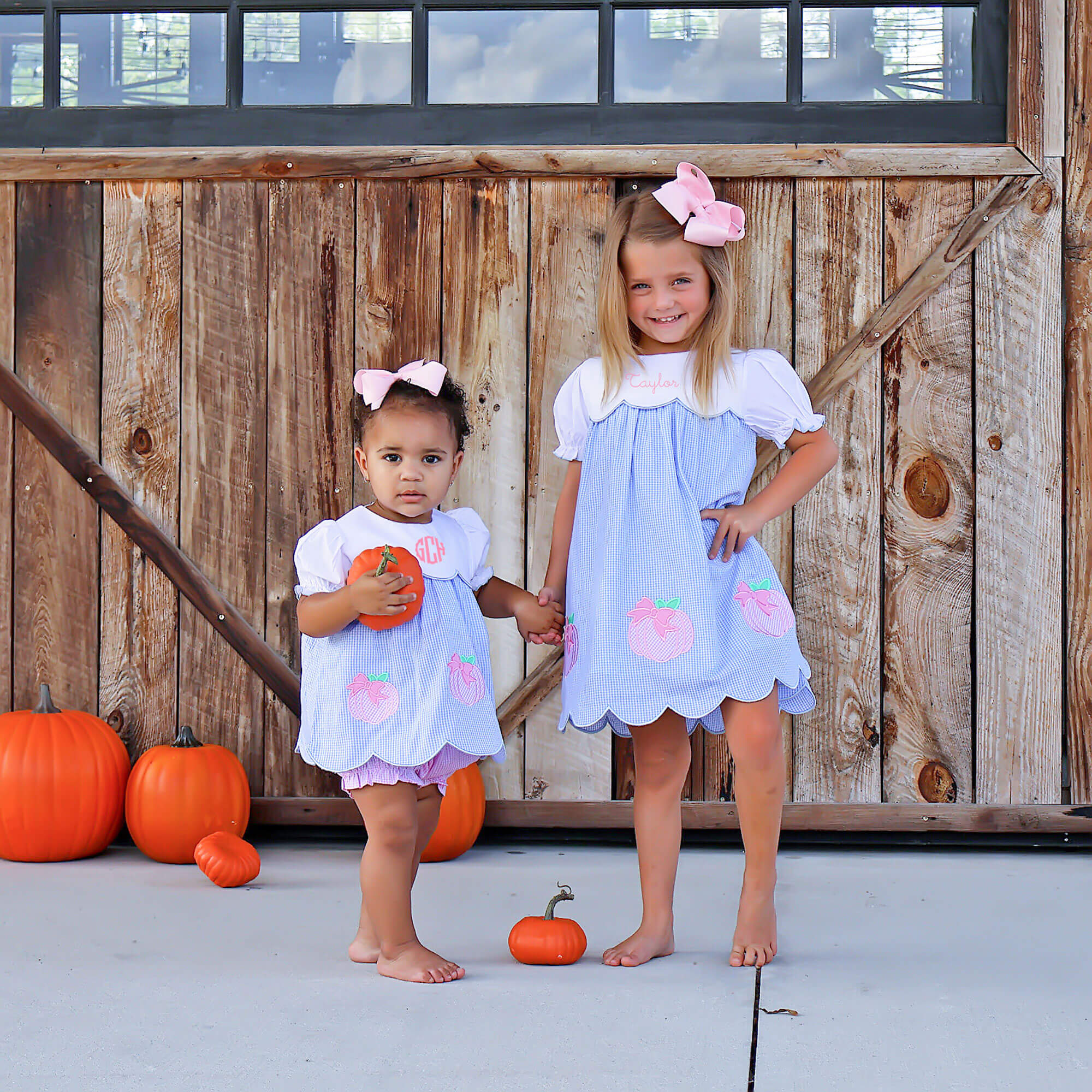 Sweet Pumpkin Bow Light Blue Gingham Amelia Dress - Image 5