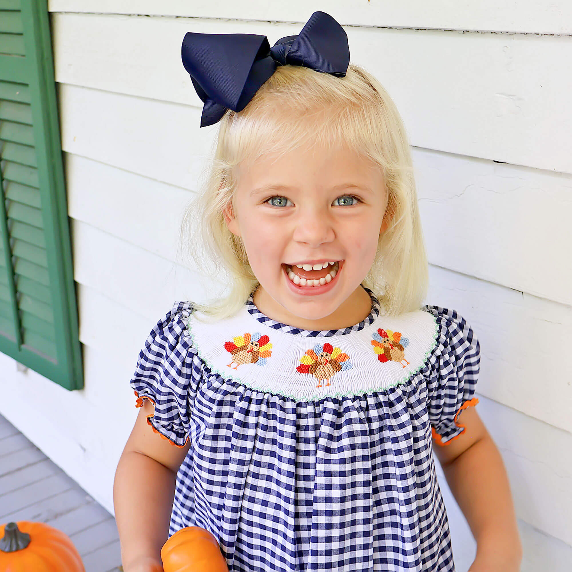 Sweet Turkey Navy Gingham Smocked Bishop Legging Set - Image 2