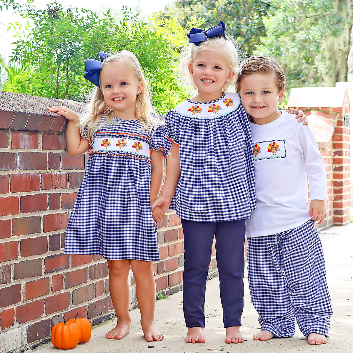 Sweet Turkey Navy Gingham Smocked Bishop Legging Set - Image 5