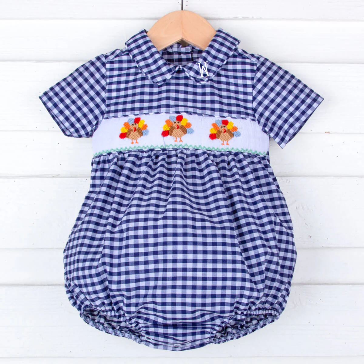 Sweet Turkey Navy Gingham Smocked Collared Bubble - Image 2