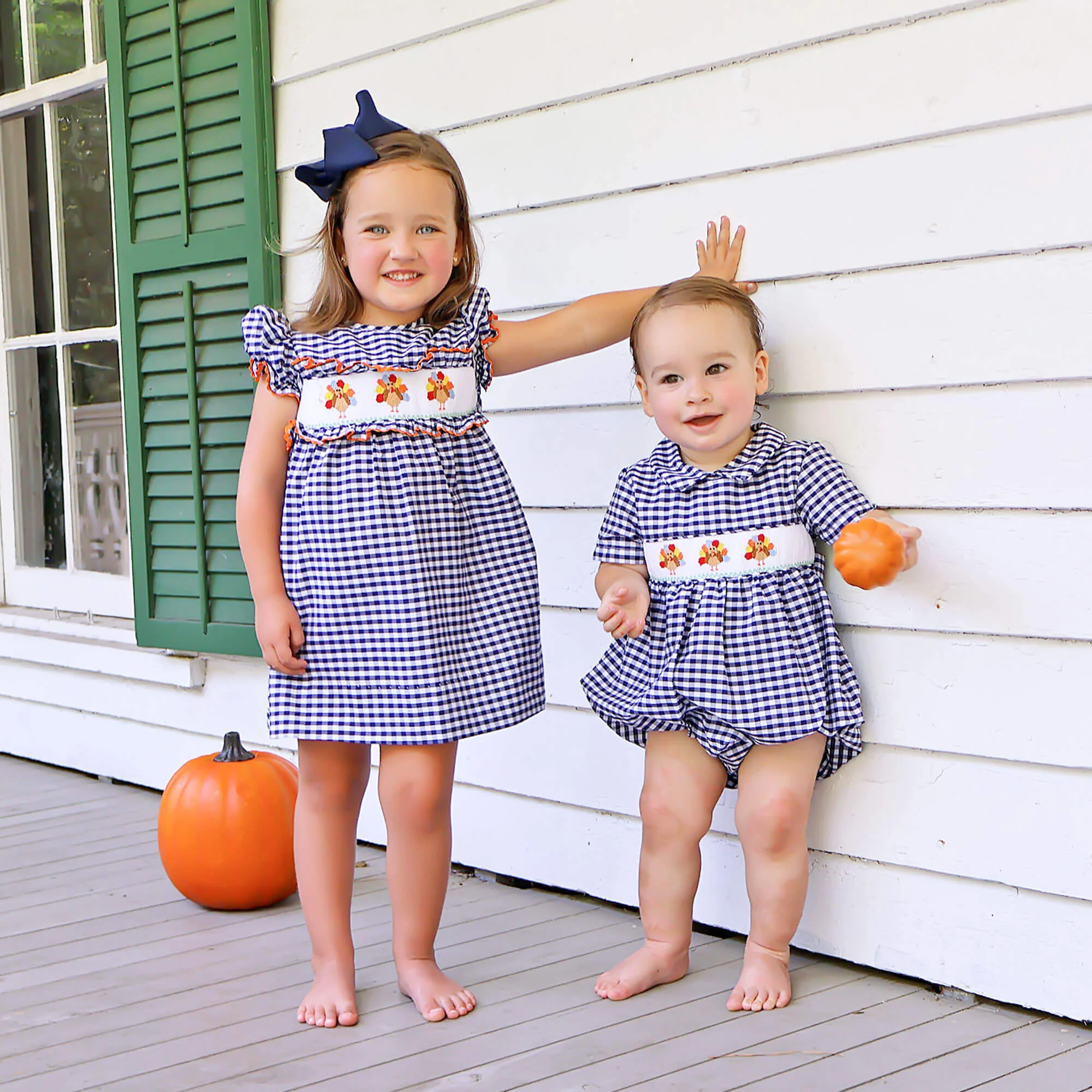 Sweet Turkey Navy Gingham Smocked Collared Bubble - Image 3