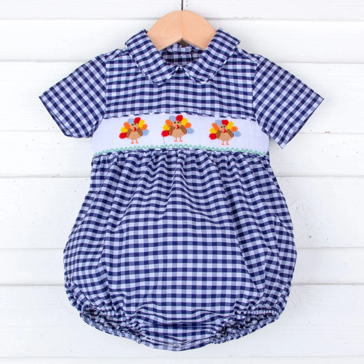 Sweet Turkey Navy Gingham Smocked Collared Bubble - Image 4