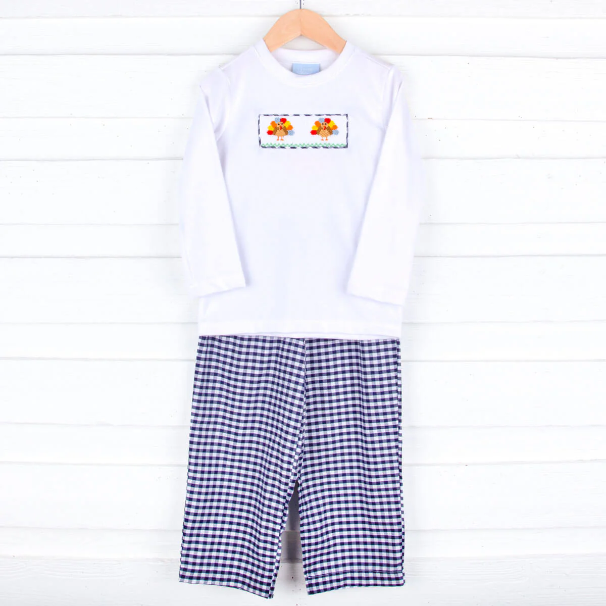 Sweet Turkey Navy Gingham Smocked Pant Set - Image 2