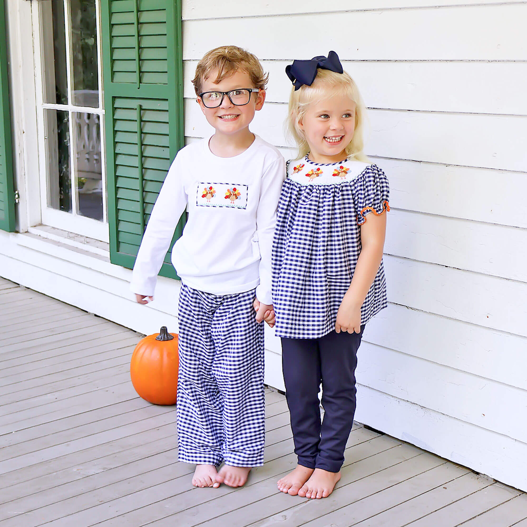 Sweet Turkey Navy Gingham Smocked Pant Set - Image 3