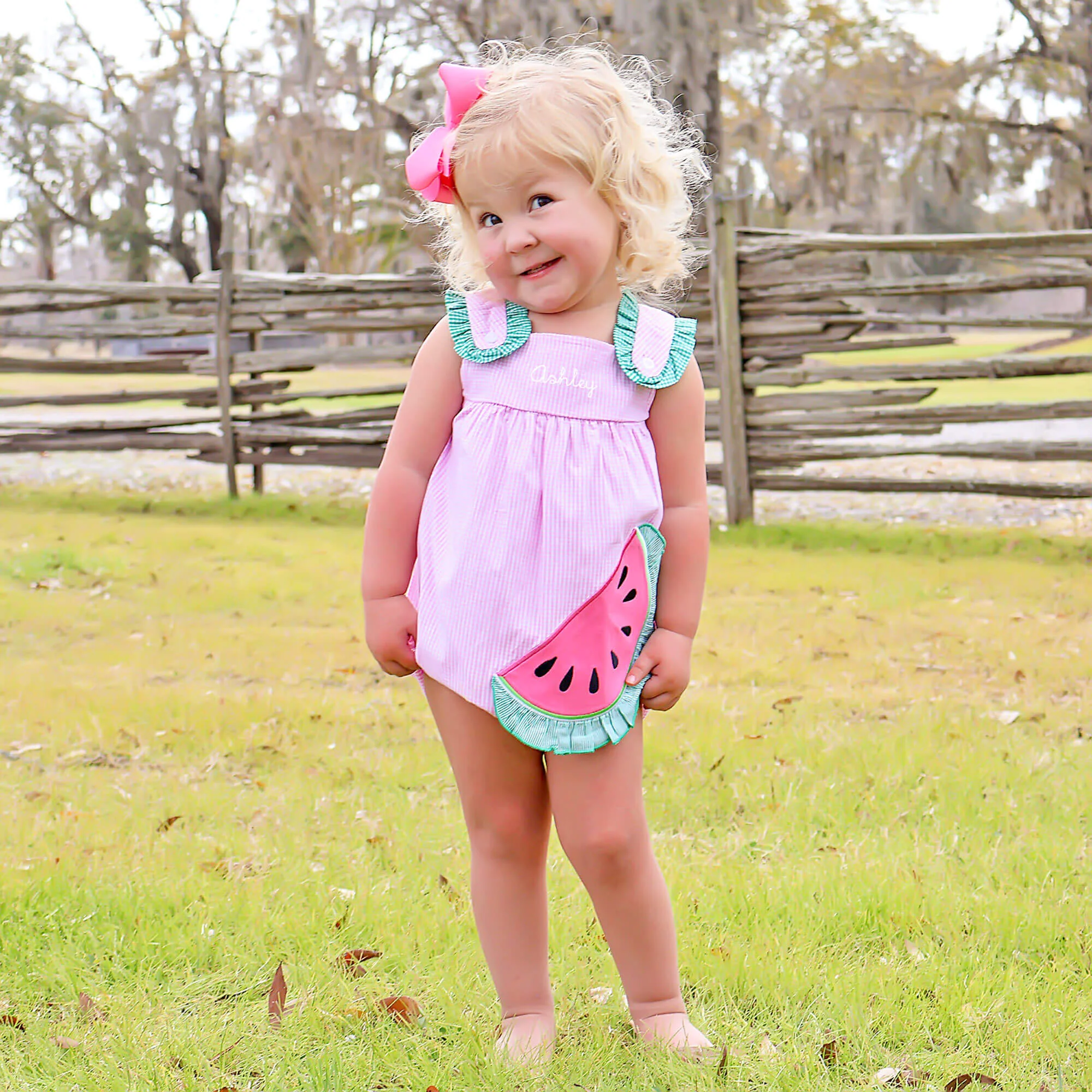 Sweet Watermelon Applique Pink Gingham Lulu Bubble - Image 2