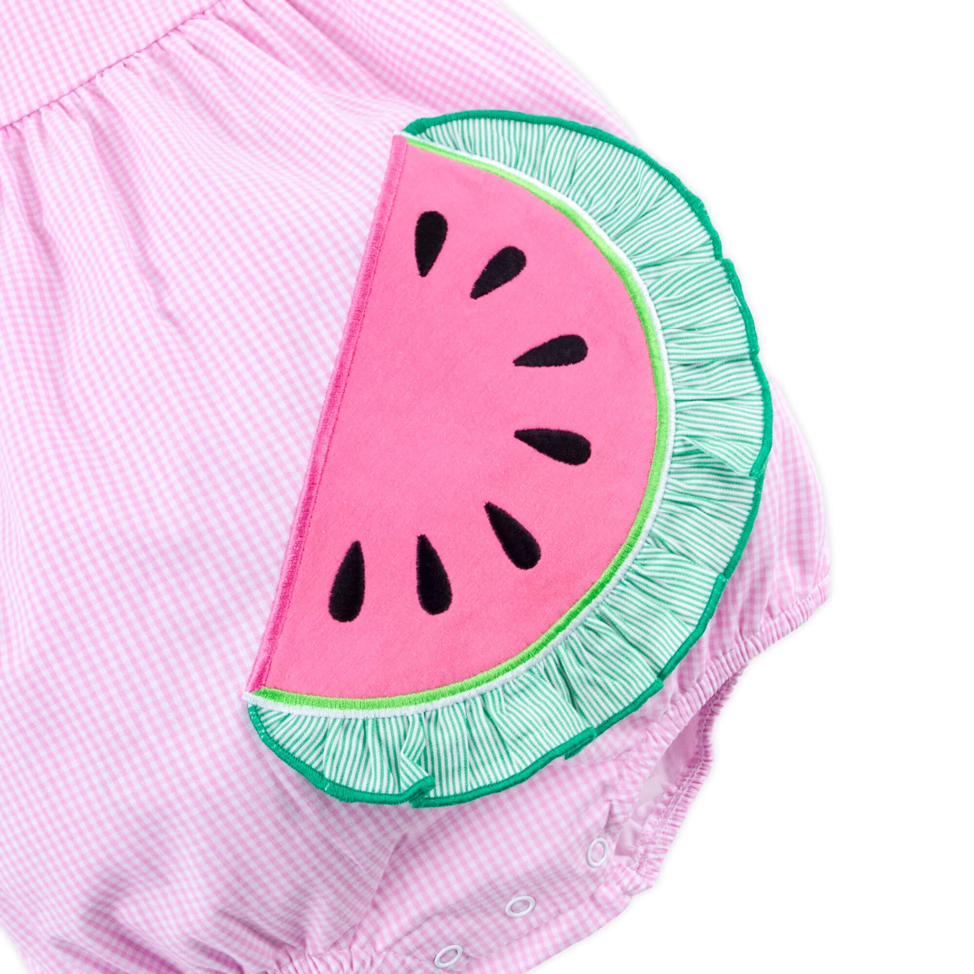 Sweet Watermelon Applique Pink Gingham Lulu Bubble - Image 5