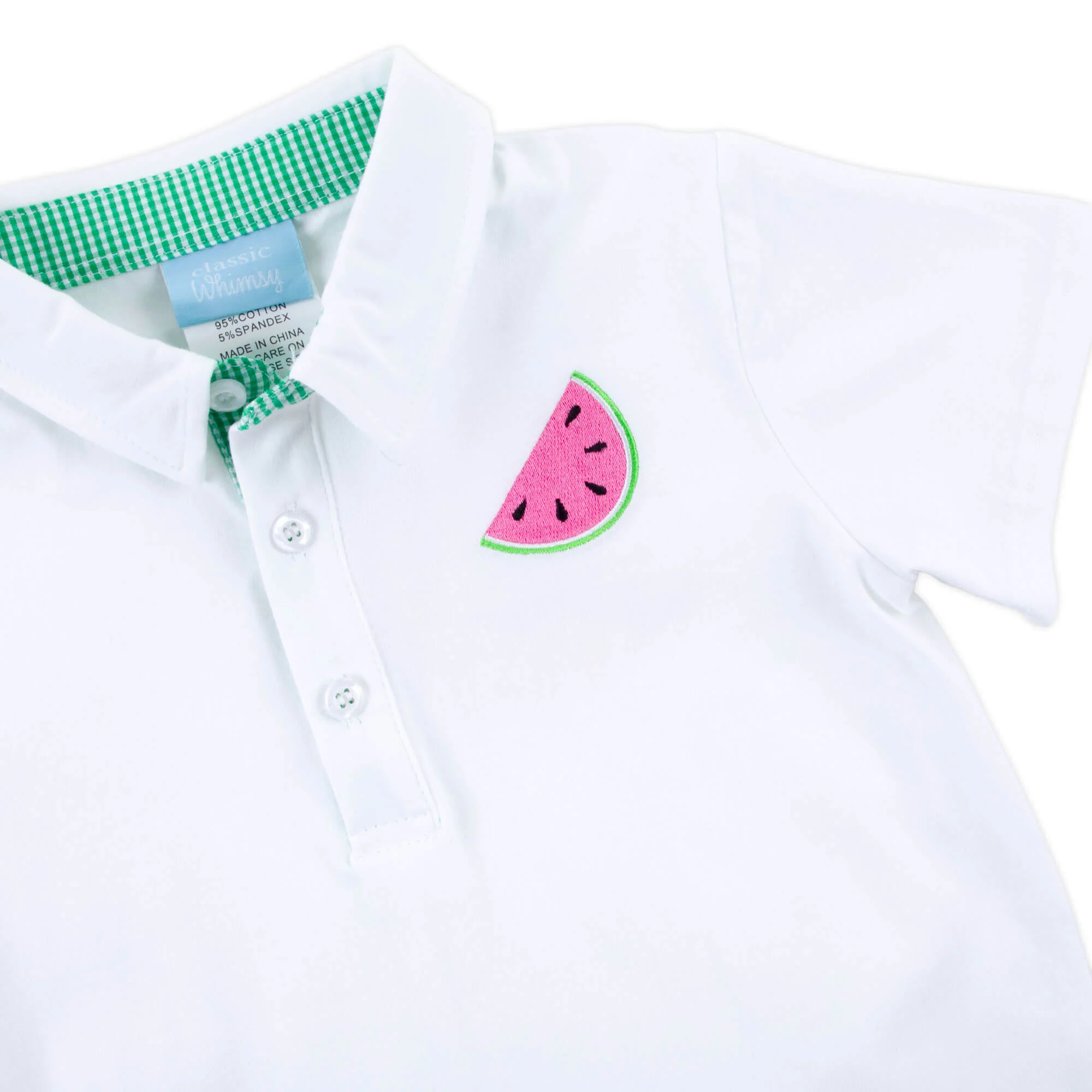 Sweet Watermelon Embroidered Green Gingham Polo Short Set - Image 2