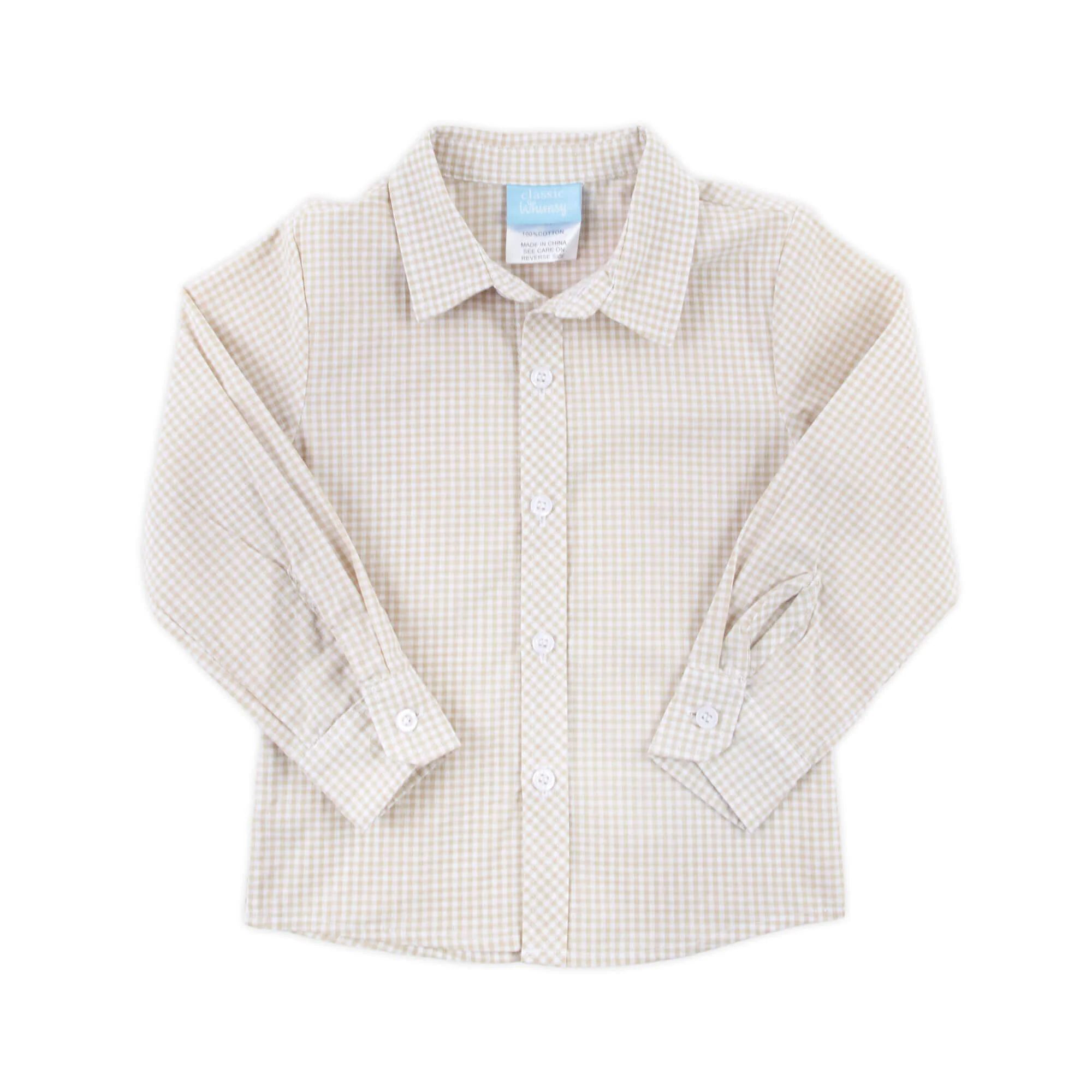 Gingham Button Down Shirt Tan - Image 3
