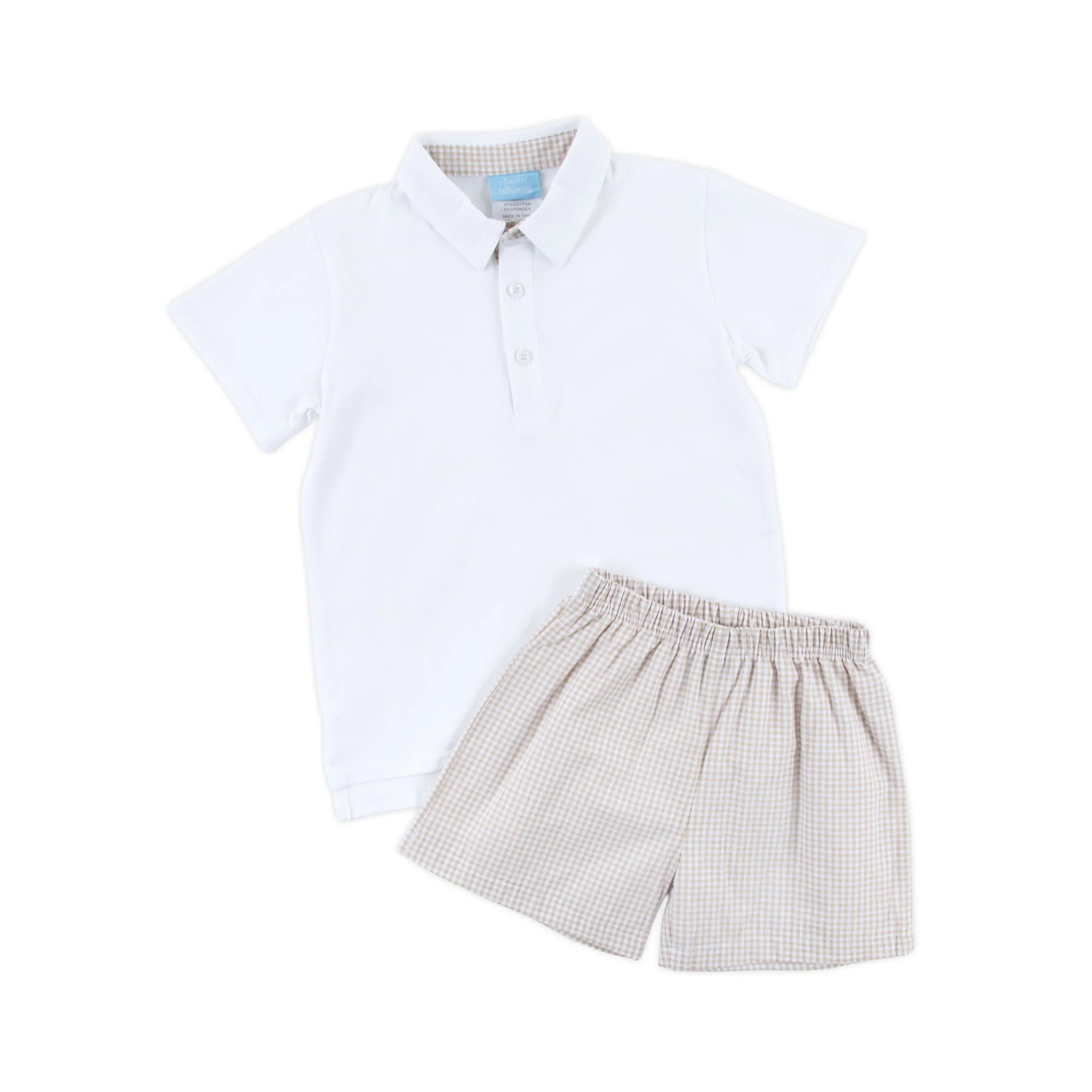 Khaki Gingham Polo Short Set - Image 2