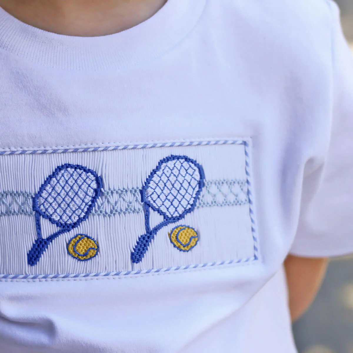 Tennis Racquet Blue Stripe Stripe Smocked Short Set - Image 3