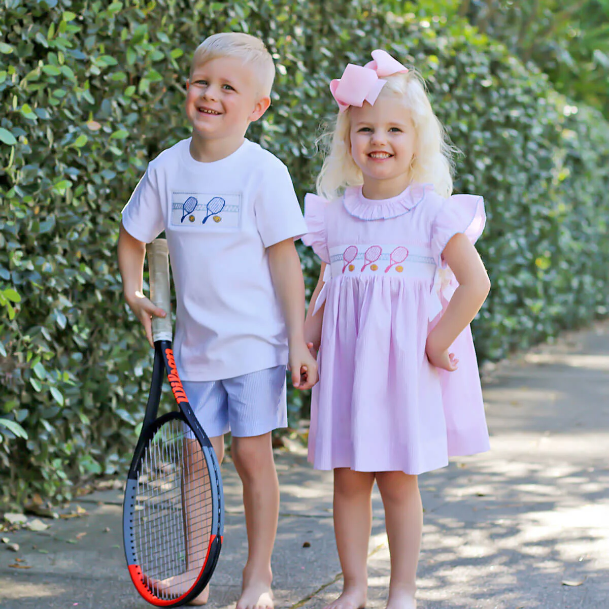 Tennis Racquet Blue Stripe Stripe Smocked Short Set - Image 5