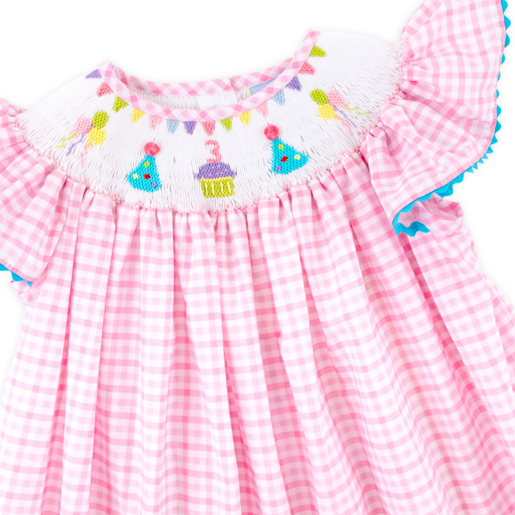 Third Birthday Smocked Pink Check Dress - Image 2