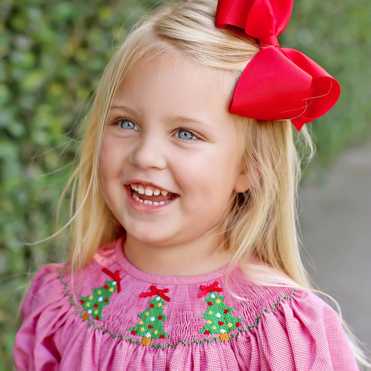 Twinkly Tree Red Smocked Bishop Dress - Image 2