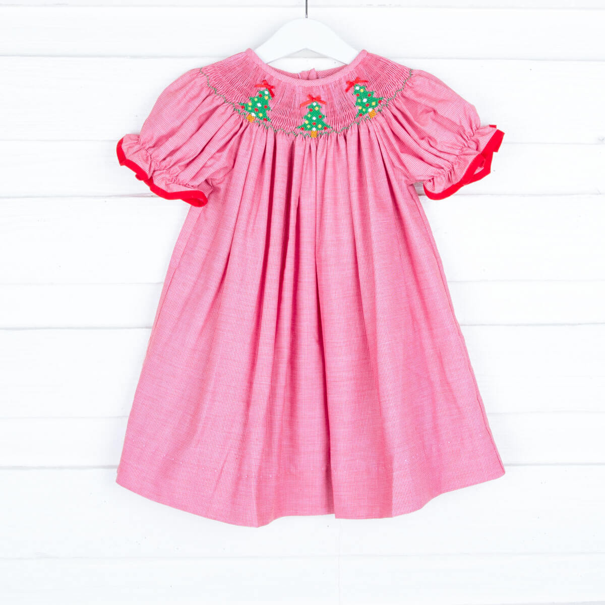 Twinkly Tree Red Smocked Bishop Dress - Image 3