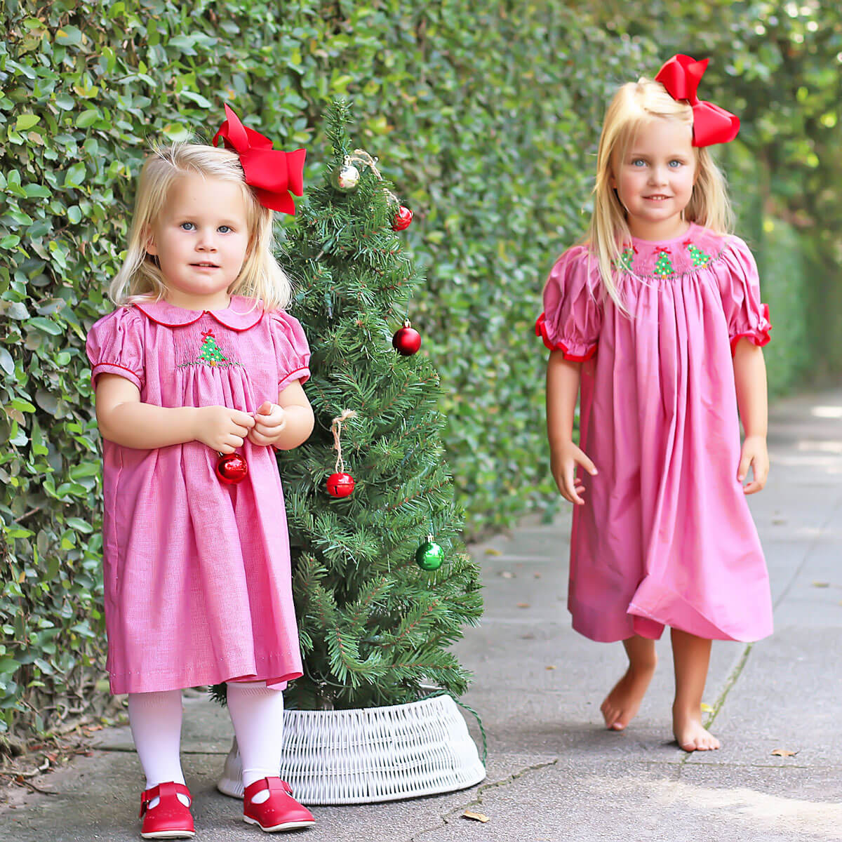 Twinkly Tree Red Smocked Bishop Dress - Image 5