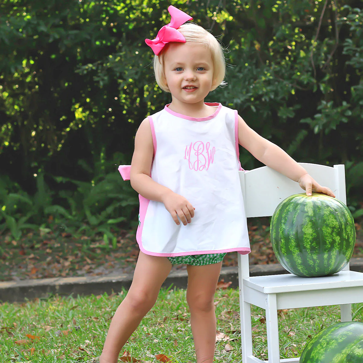 Side Tie Bloomer Set Pink and Green Check - Image 3
