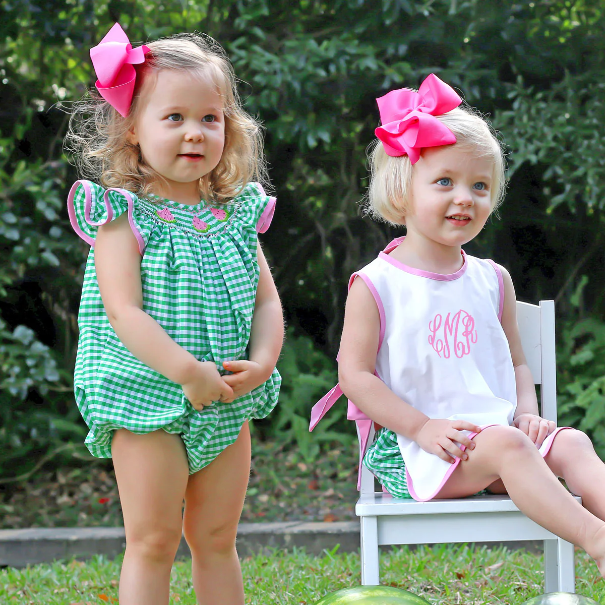 Side Tie Bloomer Set Pink and Green Check - Image 4