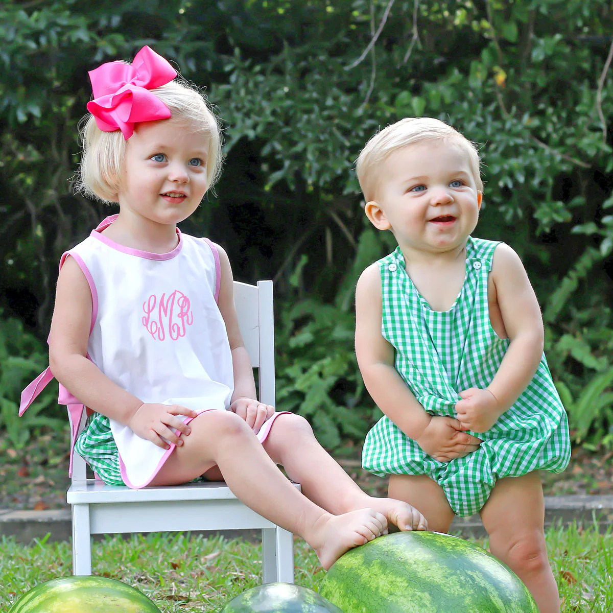 Side Tie Bloomer Set Pink and Green Check - Image 5