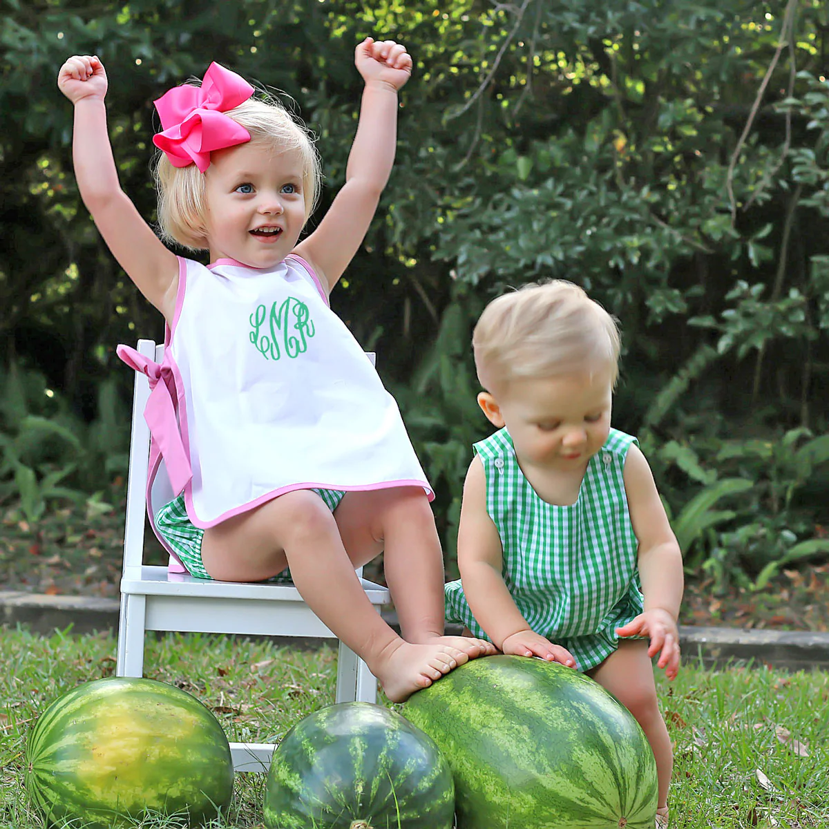 Side Tie Bloomer Set Pink and Green Check - Image 6