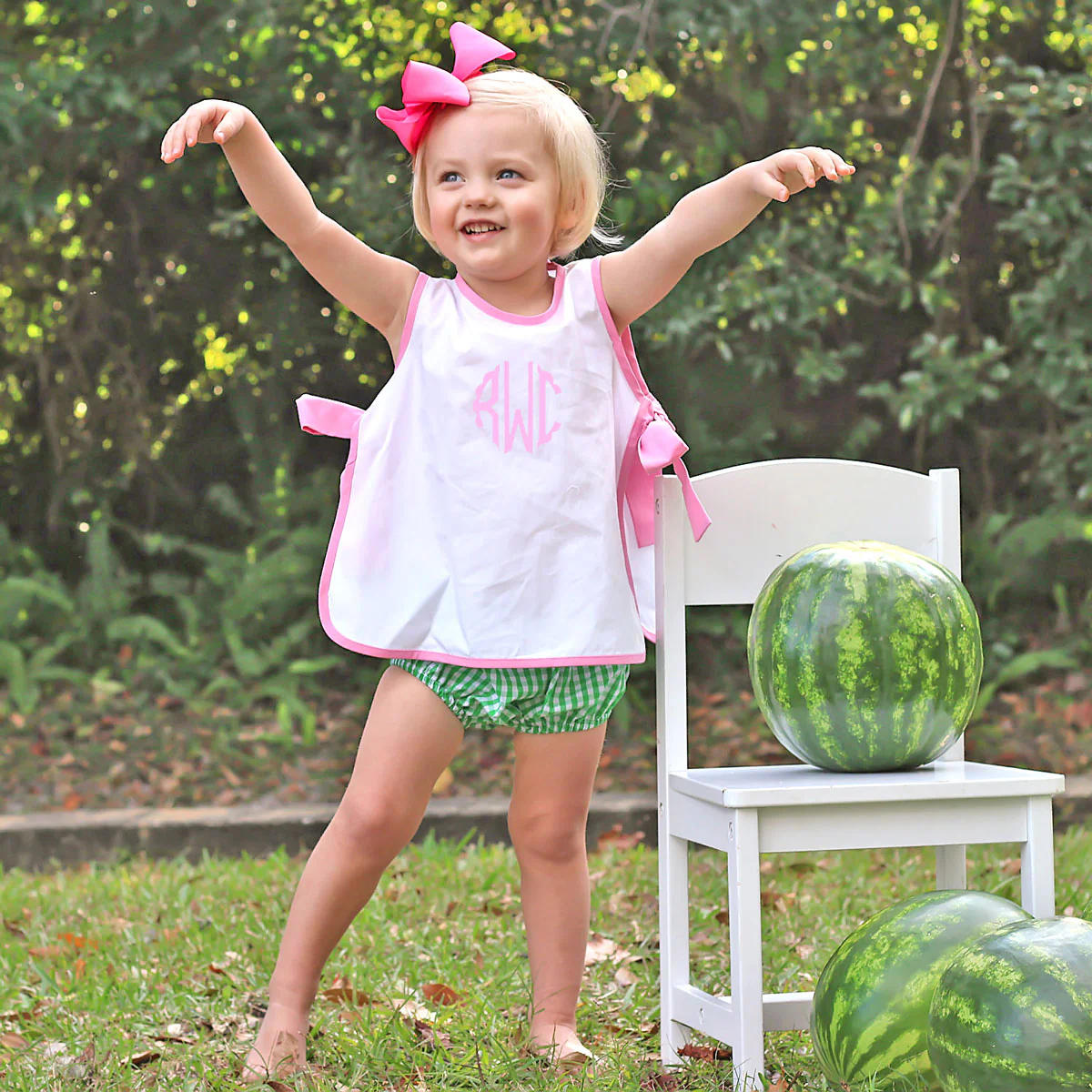 Side Tie Bloomer Set Pink and Green Check - Image 7