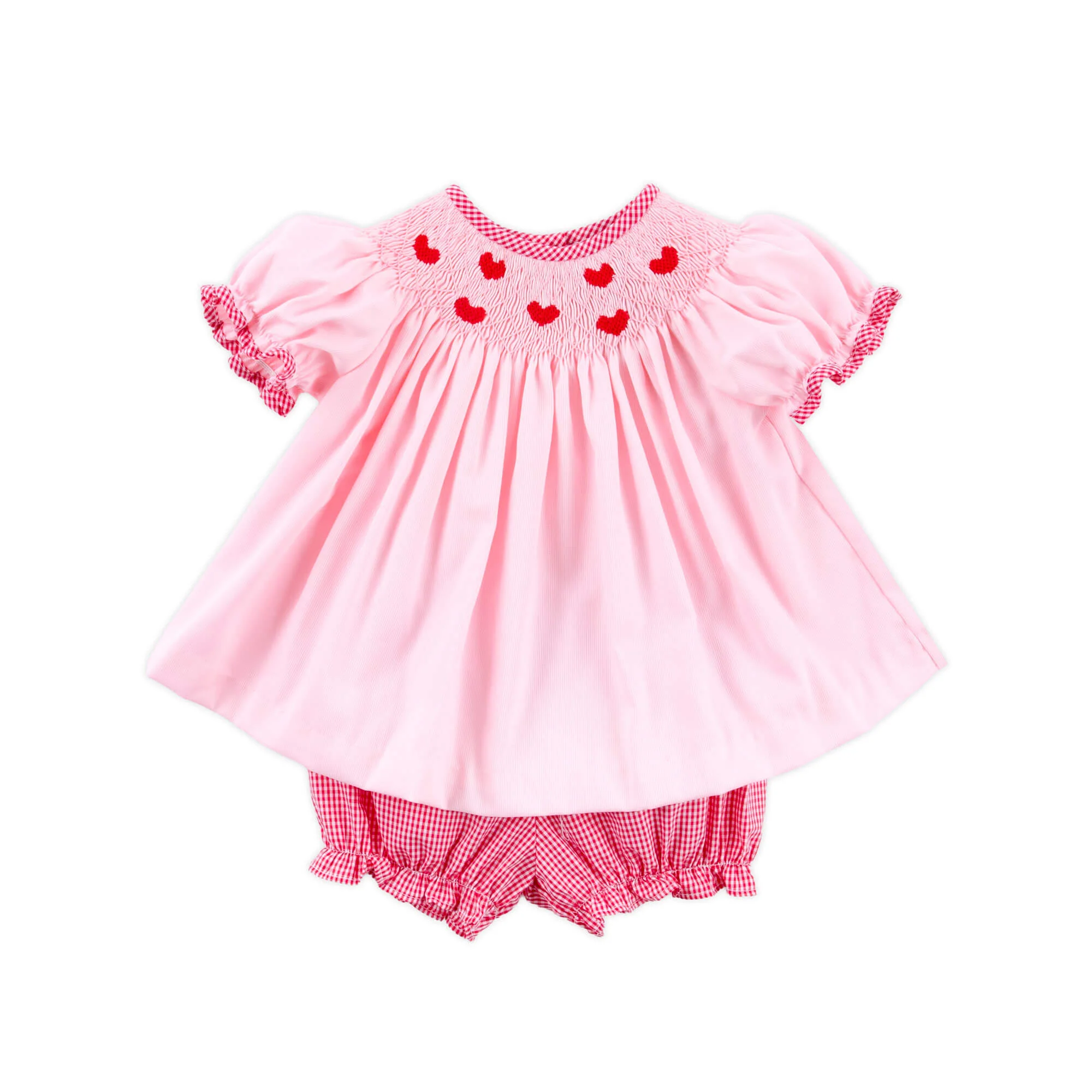 Tiny Hearts Pink Pique Smocked Bishop Bloomer Set - Image 2