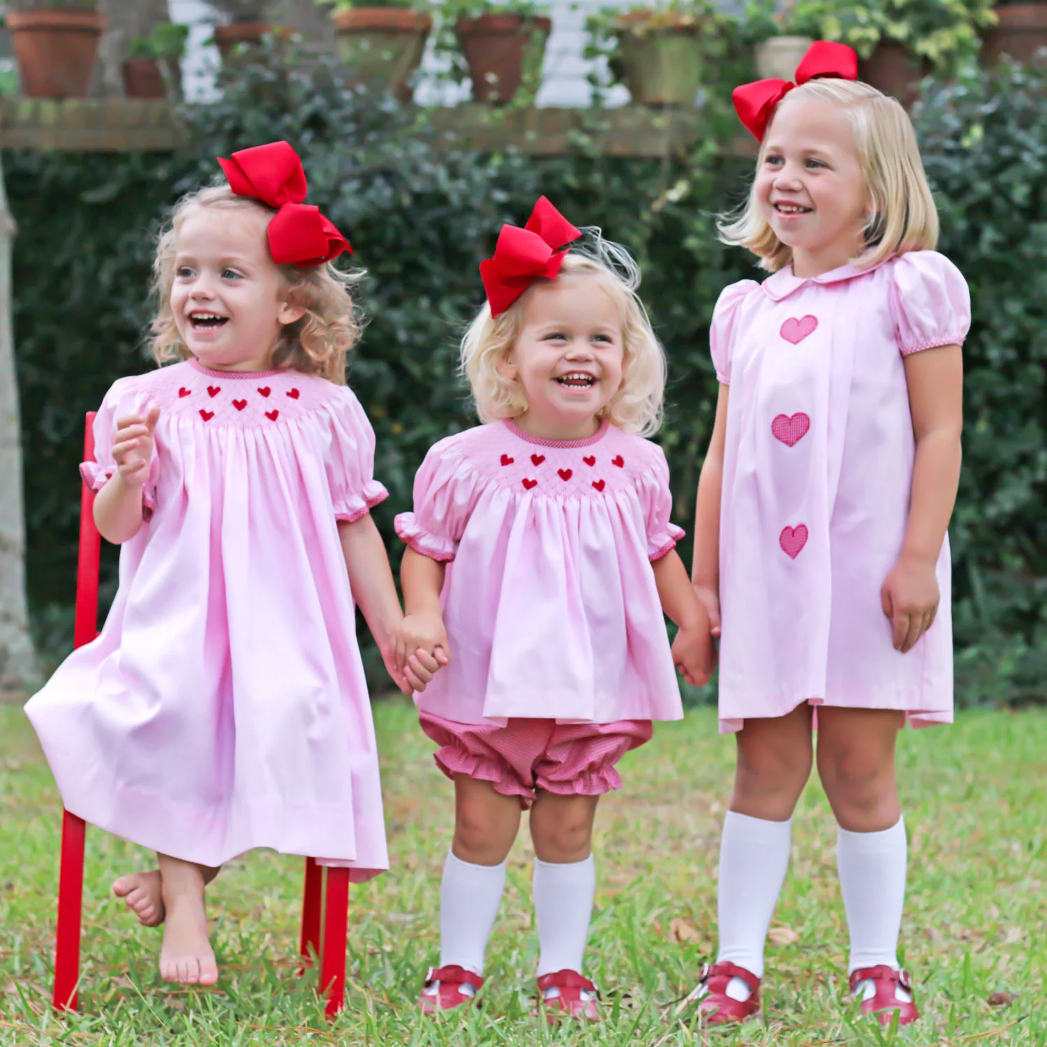 Pink Pique Pleated Heart Applique Dress - Image 3
