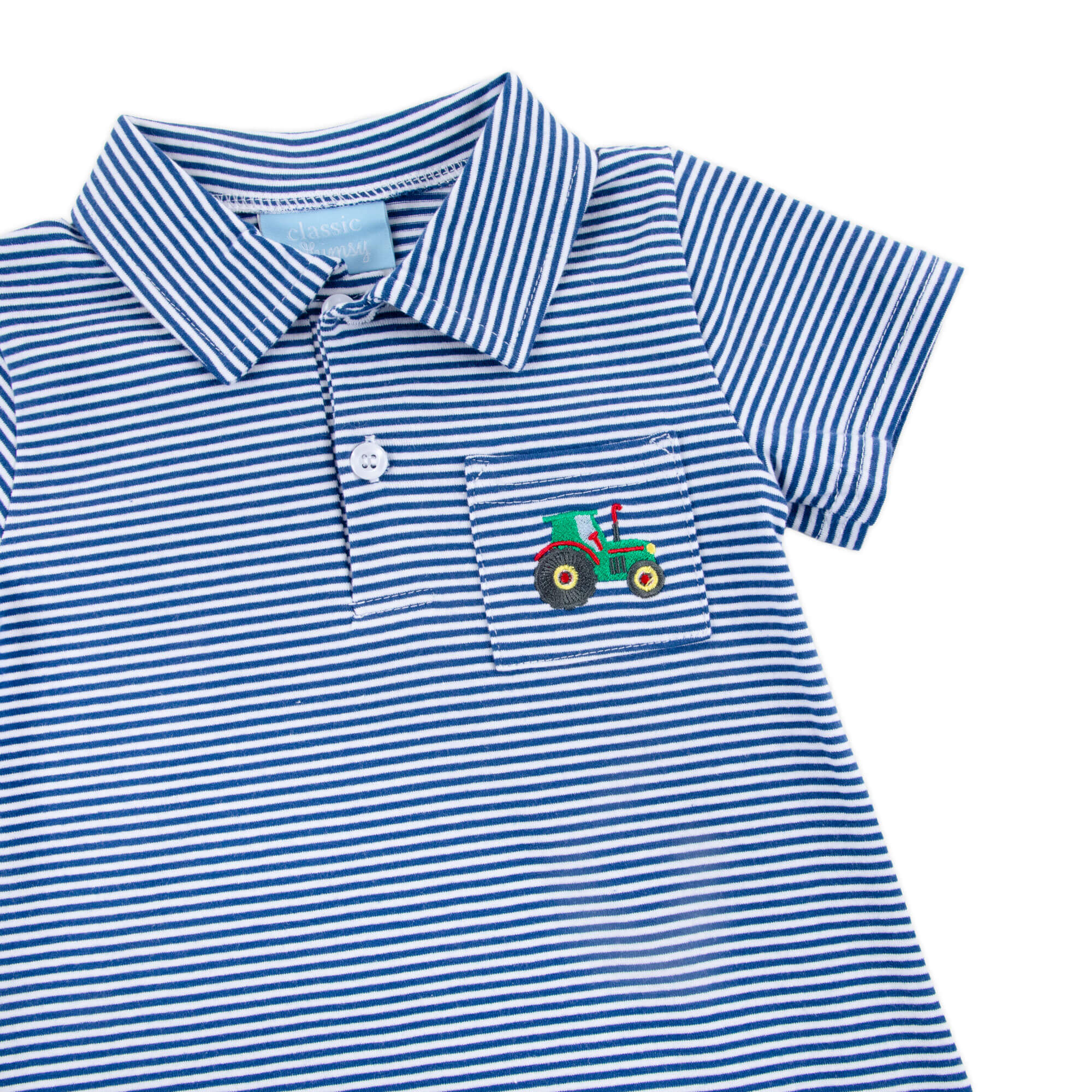 Tractor Navy Stripe Pocket Polo Romper - Image 2
