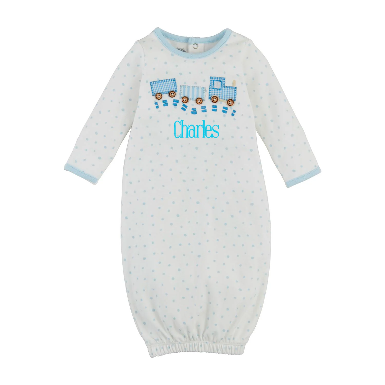Train Blue Polka Dot Baby Gown - Image 2