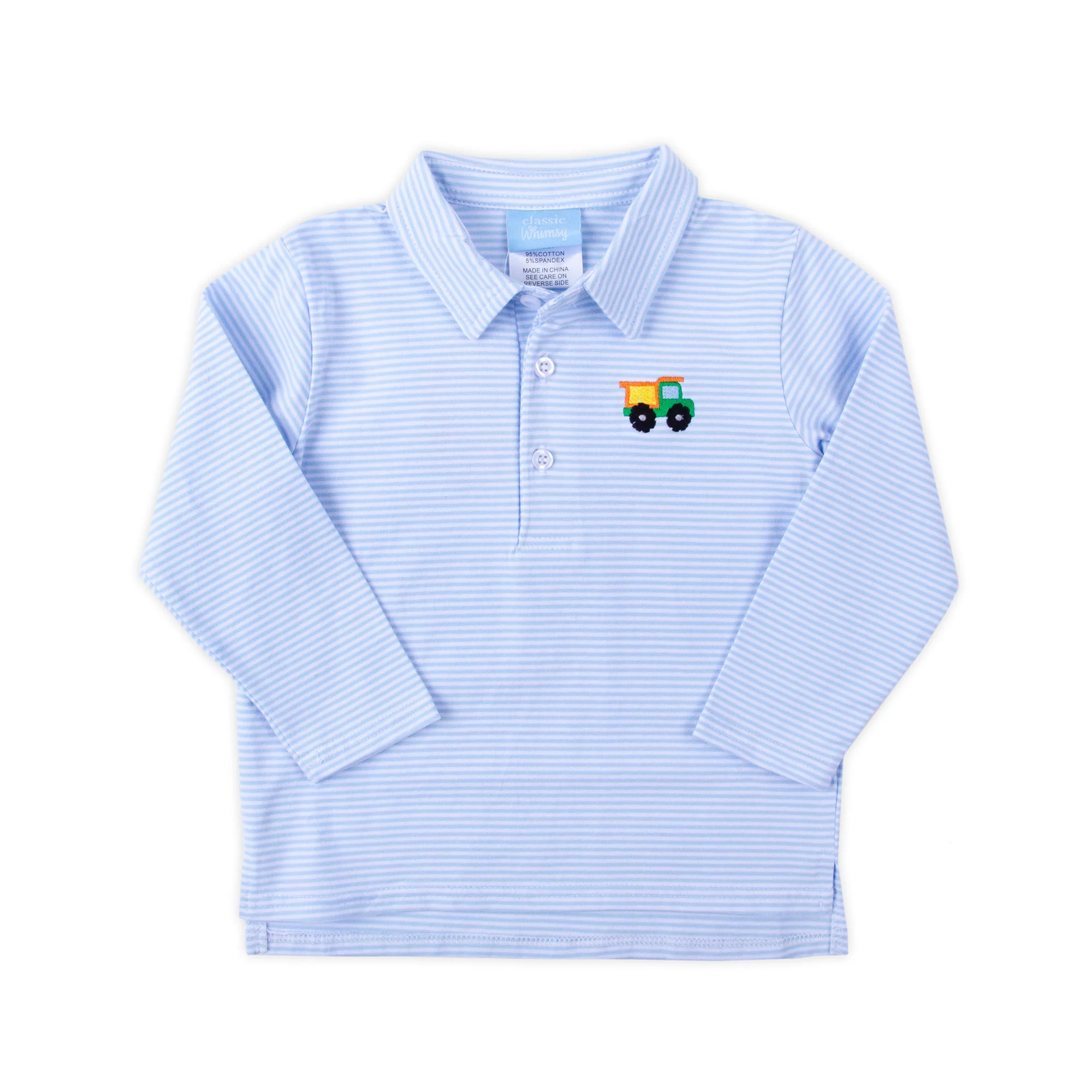 Truck Light Blue Stripe Long Sleeve Polo Shirt - Image 2