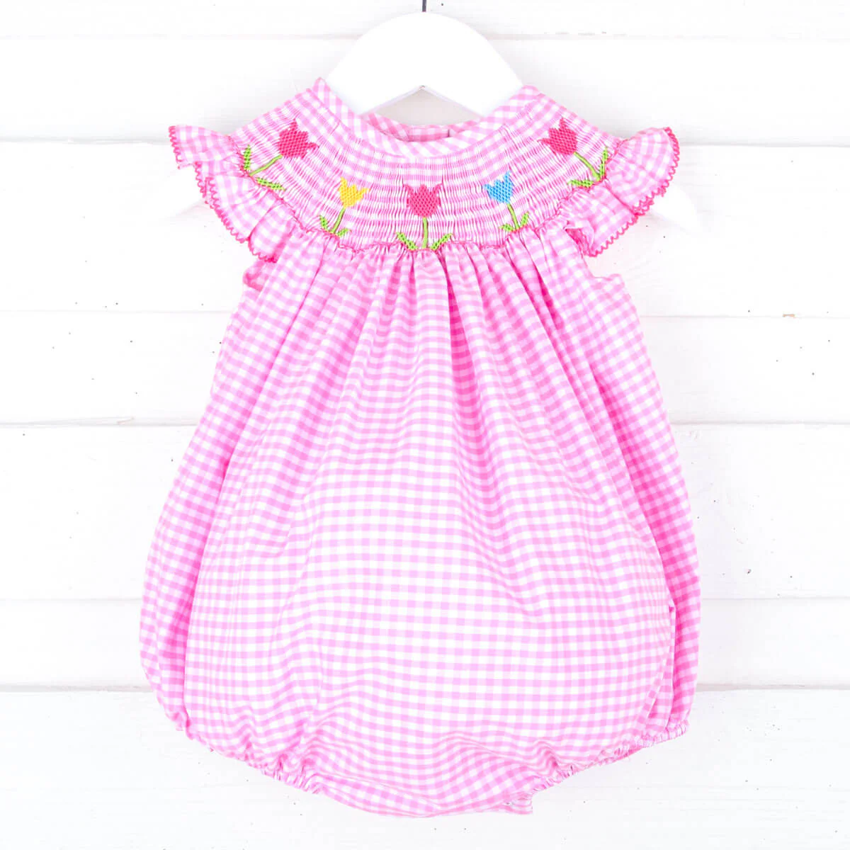 Tulip Season Pink Gingham Smocked Bubble - Image 2