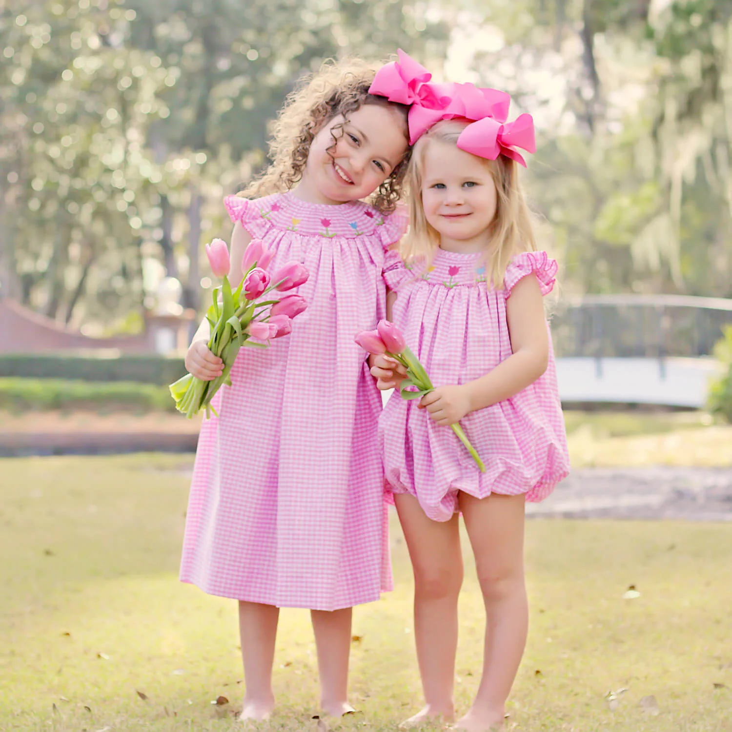 Tulip Season Pink Gingham Smocked Bubble - Image 7