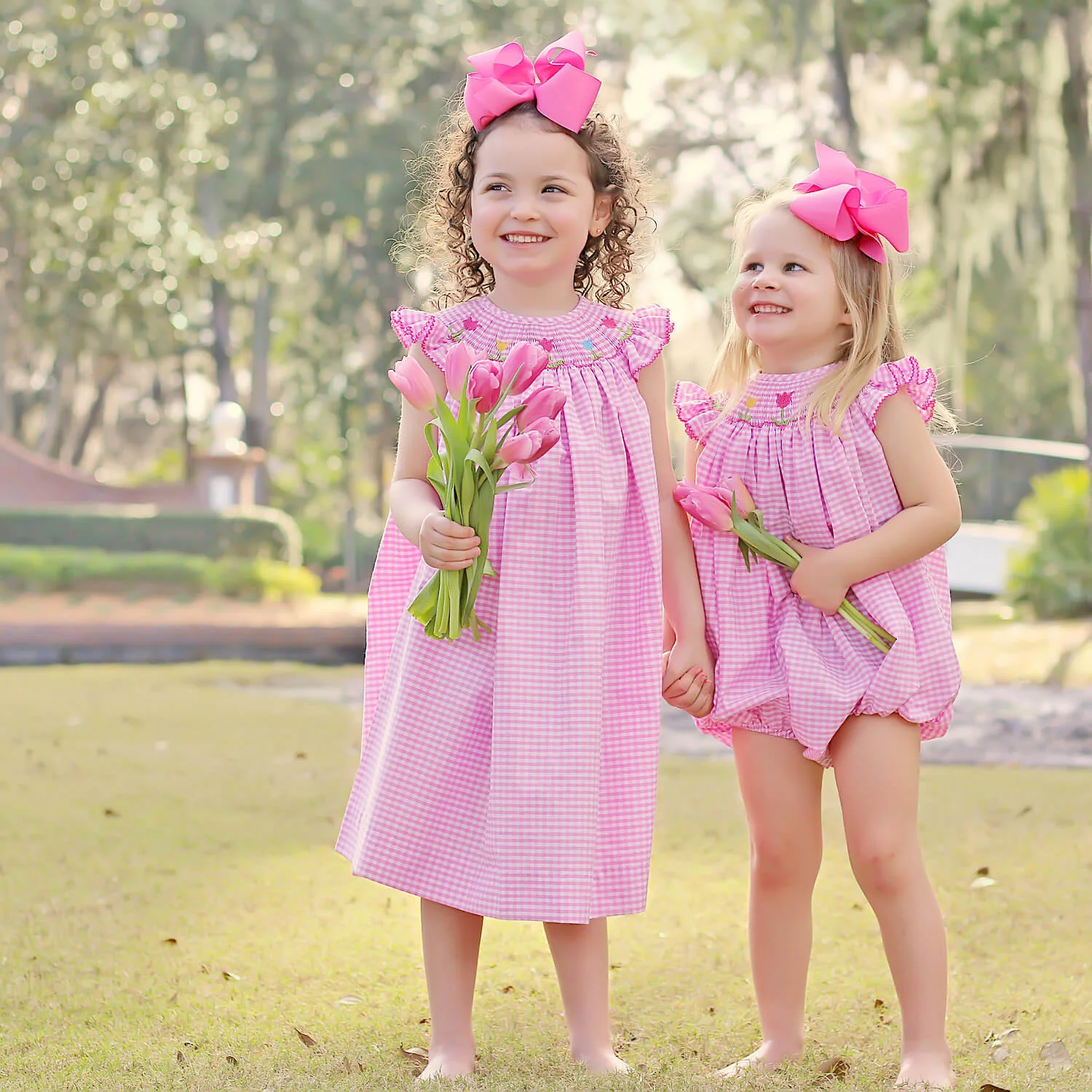 Tulip Season Pink Gingham Smocked Bubble - Image 8