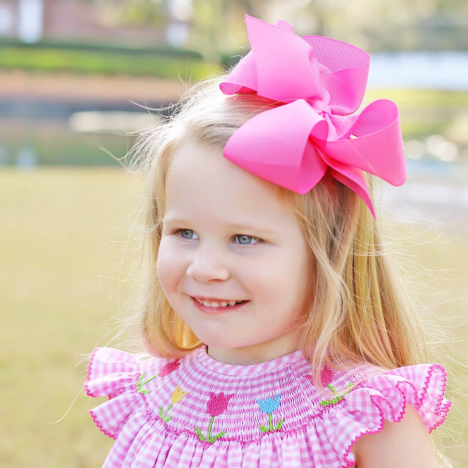 Tulip Season Pink Gingham Smocked Bubble - Image 9