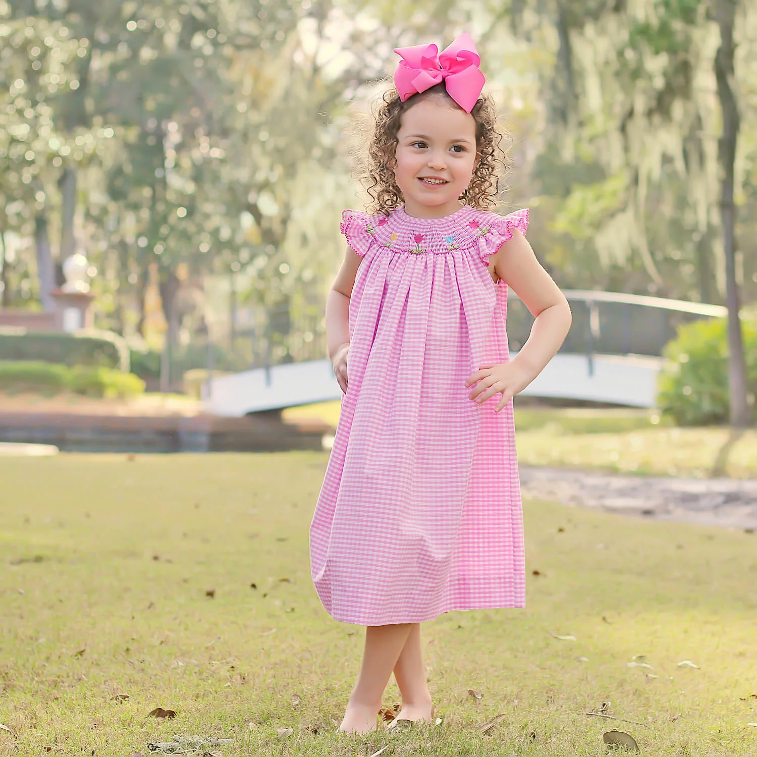 Tulip Season Pink Gingham Smocked Dress - Image 5