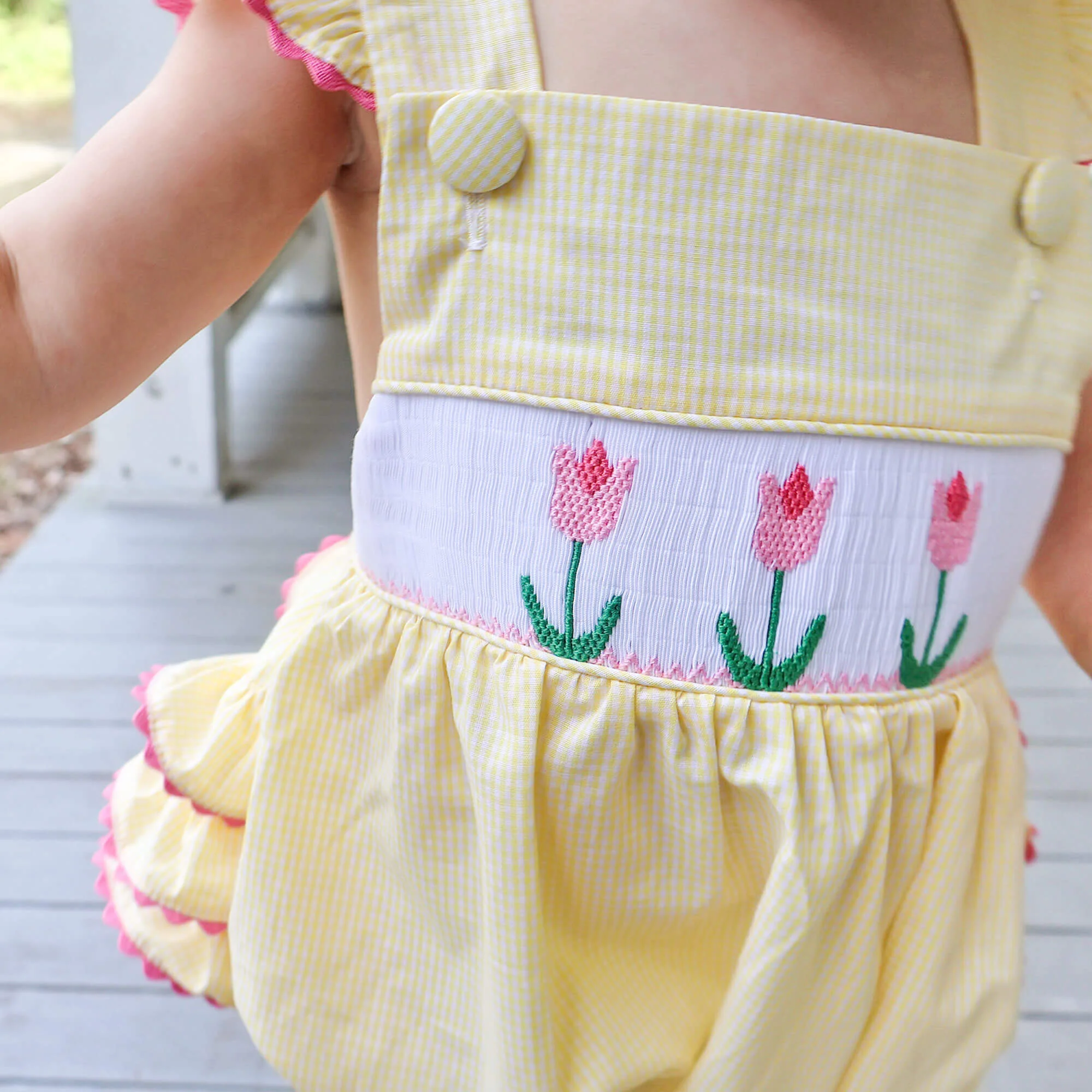 Tulip Smocked Mini Yellow Gingham Leah Bubble - Image 3