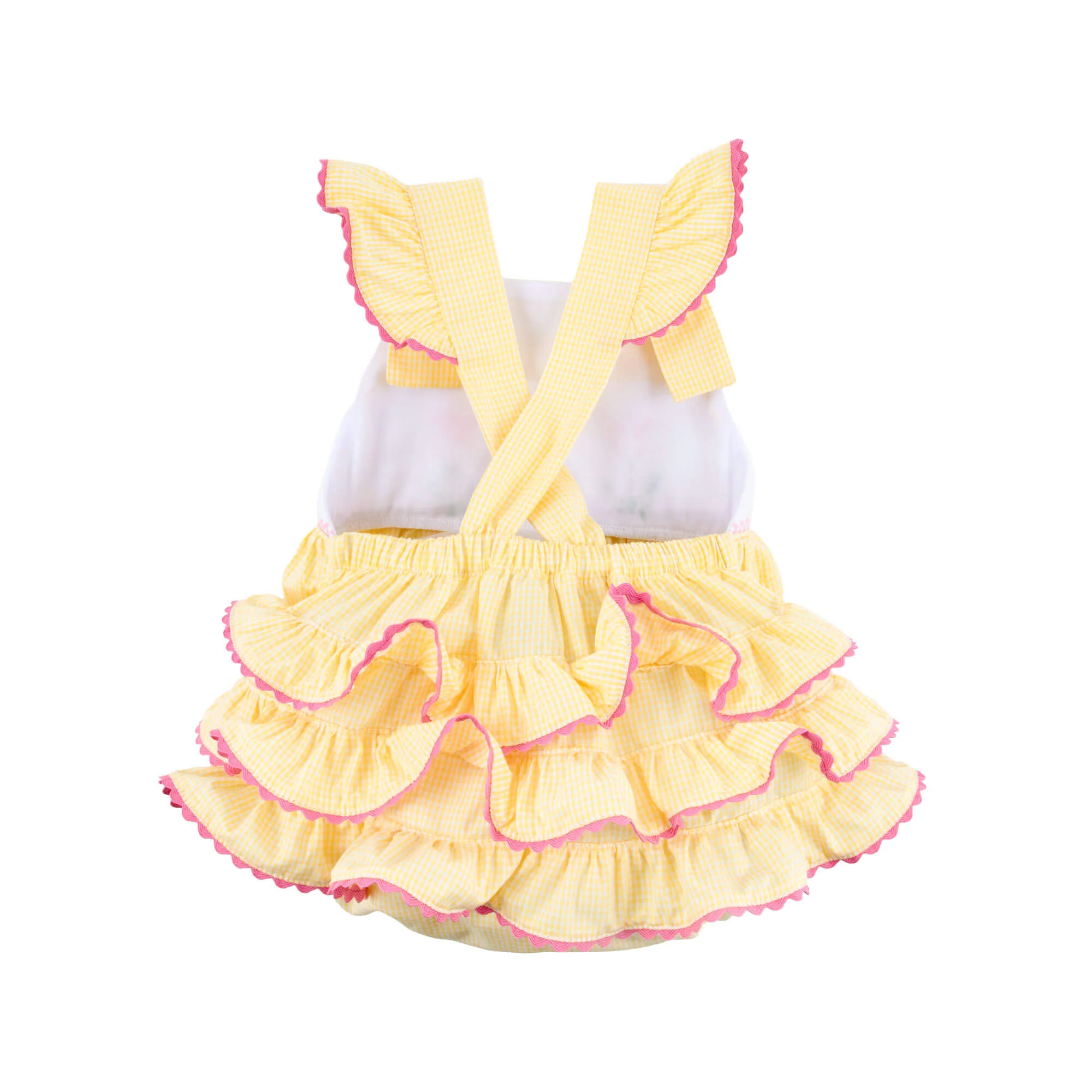 Tulip Smocked Mini Yellow Gingham Leah Bubble - Image 4