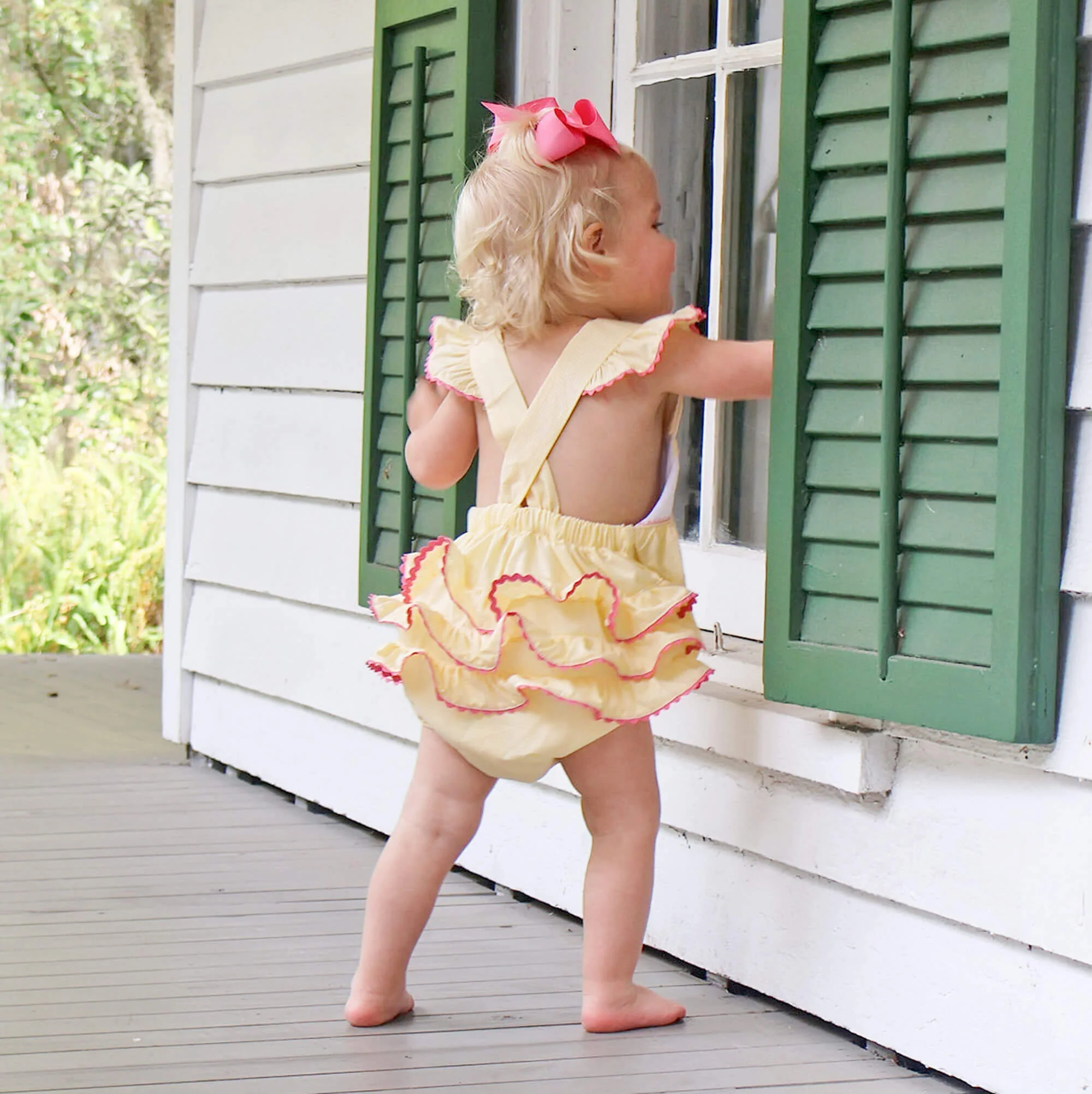Tulip Smocked Mini Yellow Gingham Leah Bubble - Image 5
