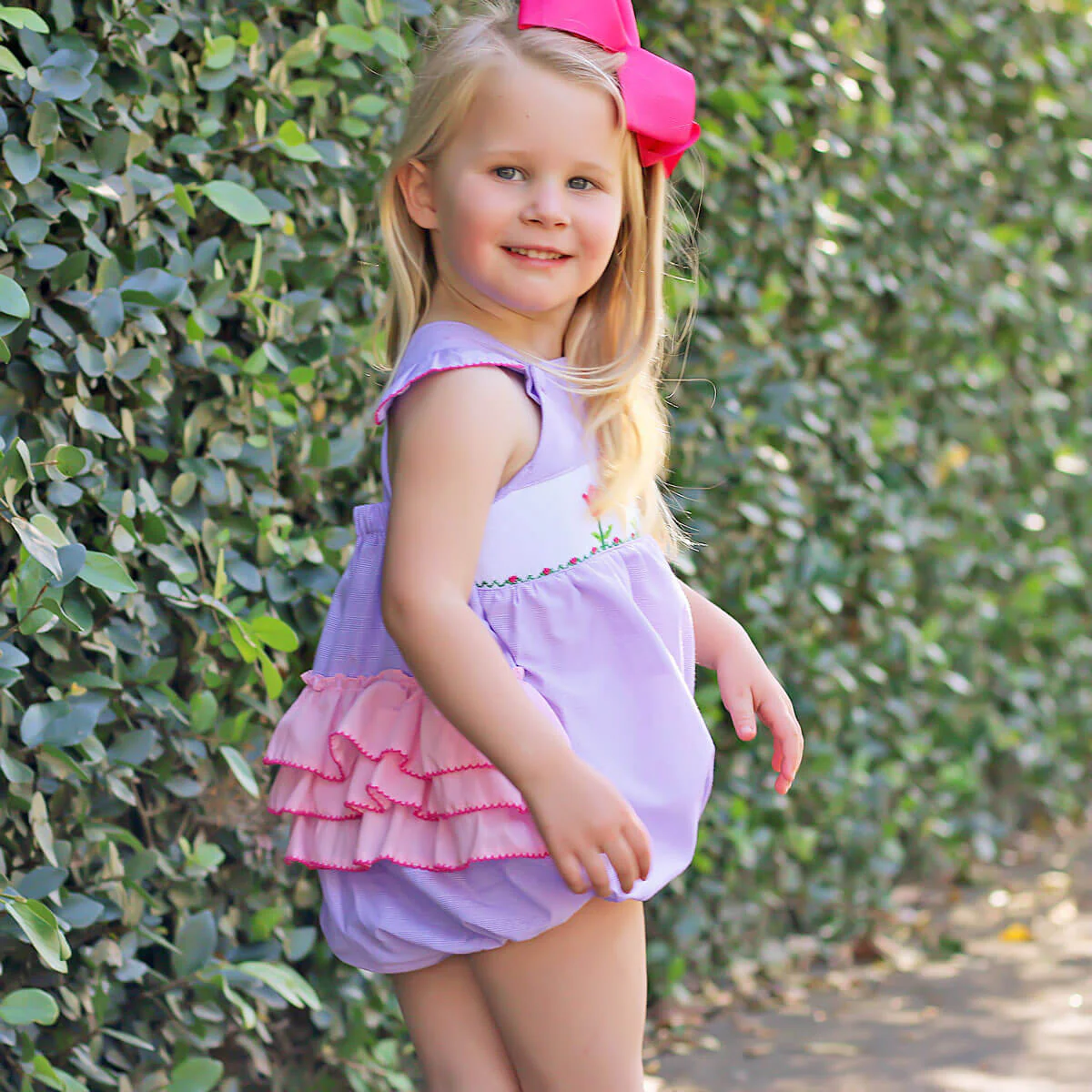 Tulips In Spring Purple Smocked Leah Bubble - Image 2