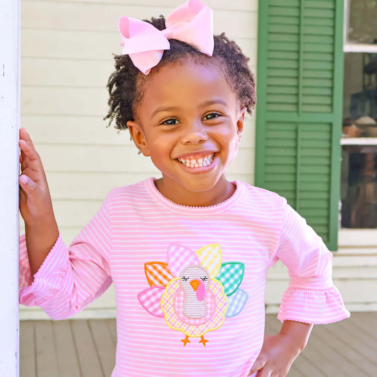 Turkey Applique Pink Stripe Milly Legging Set - Image 3