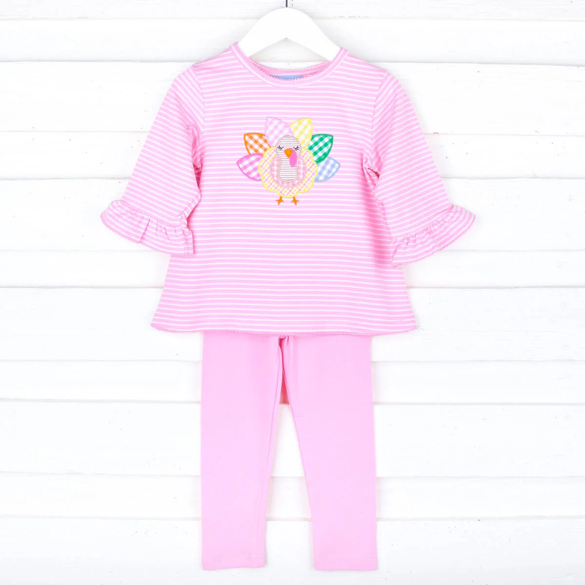 Turkey Applique Pink Stripe Milly Legging Set - Image 4