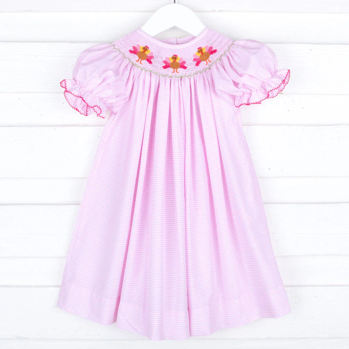 Turkey Smocked Pink Stripe Bishop Dress - Image 2